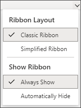 Menu for changing the menu in Microsoft 365.