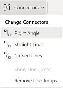 The Shapes tab of the ribbon has a Connectors menu of options.