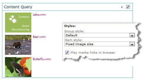 Content Query Web Part configured with fixed image size