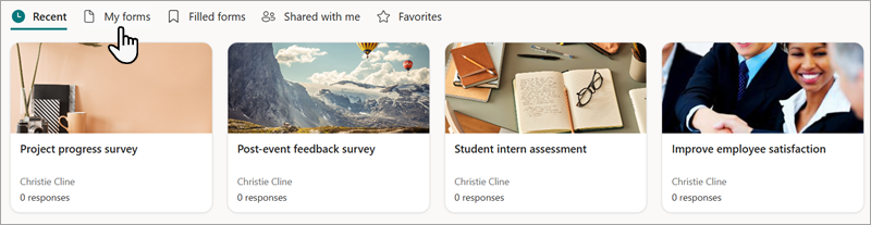 Screenshot showing where you can find your forms in Microsoft Forms.