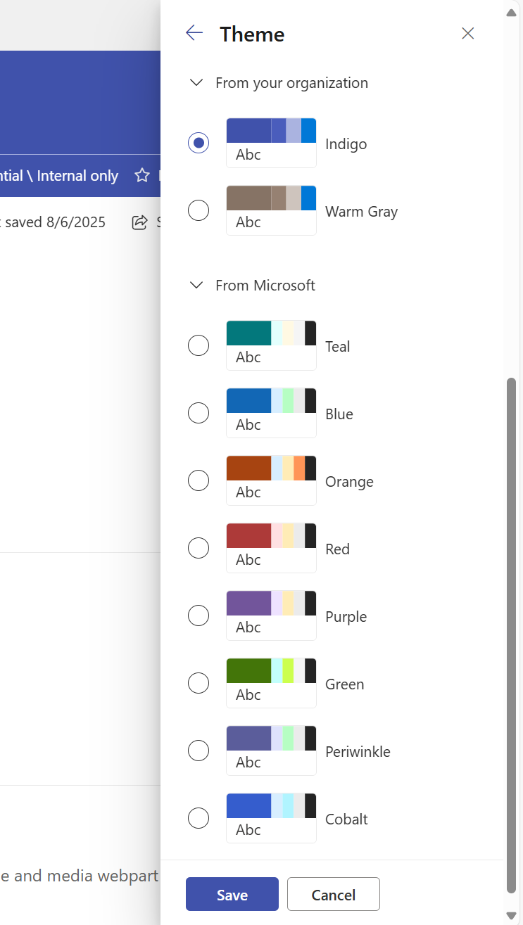 Apply site theme in Change the Look