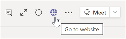 Screen shot of cursor pointing to globe icon and tooltip text Go to website