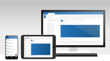 A computer, tablet, and phone showing Outlook