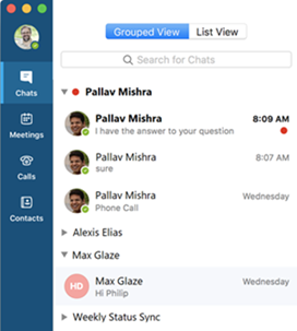 Screenshot of Grouped View in Skype for Business on Mac