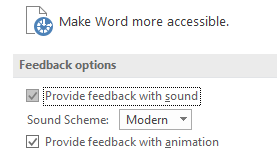 Partial view of Word's Ease of Access settings