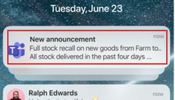 Screenshot showing a Teams notification on the mobile device's lock screen.