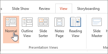 View ribbon with Normal highlighted