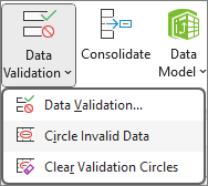 Circle Invalid Data on the ribbon