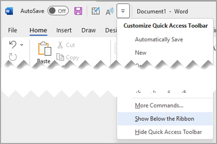 Quick Access Toolbar drop menu Show above the Toolbar