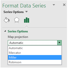 Excel Map chart Projection options