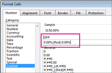 Custom format to display negative percentages in red