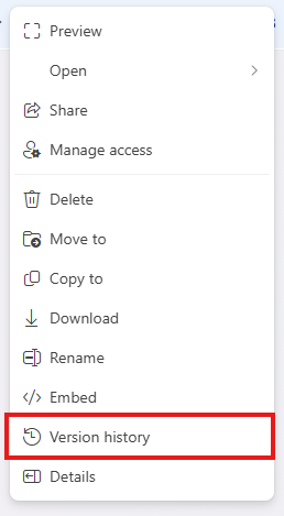 Excel Version History Option