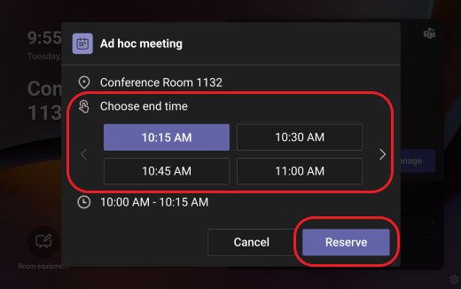 Teams panel reserve room
