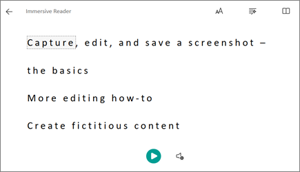 Immersive reader text screenshot.