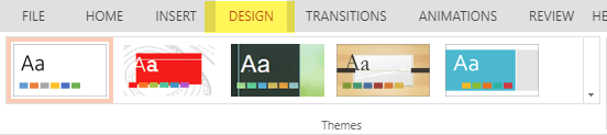 Design themes are on the Design tab of the ribbon