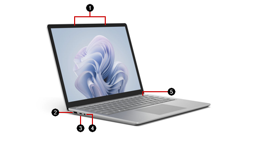 A Surface Laptop 6 for Business with hardware features identified.