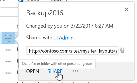 Clicking Share on a file