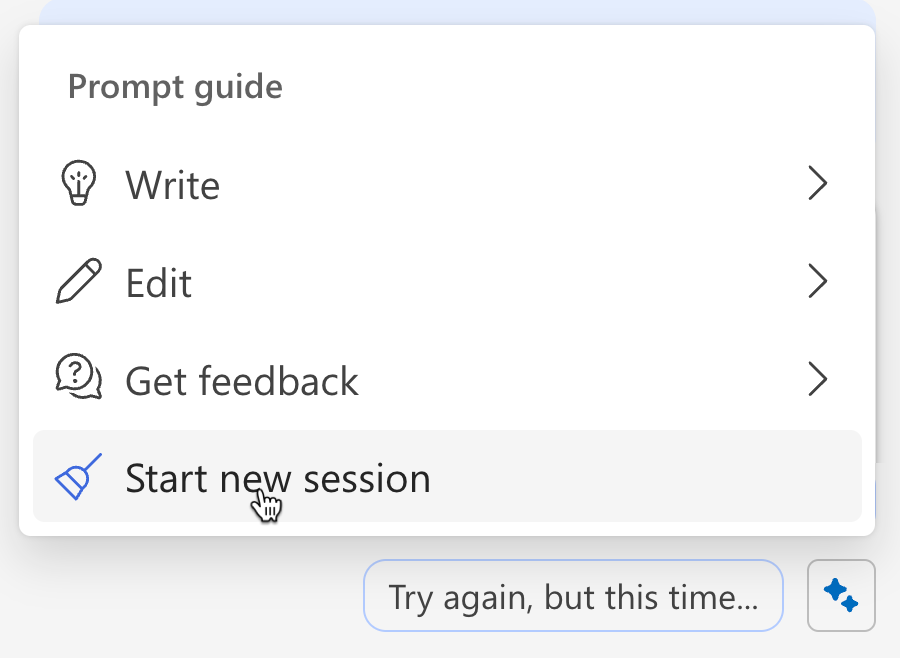 Screenshot shows how to clear Copilot's memory from the sparkle menu.
