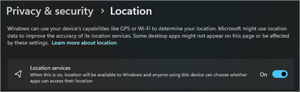Image showing the Privacy & Security Location screen.