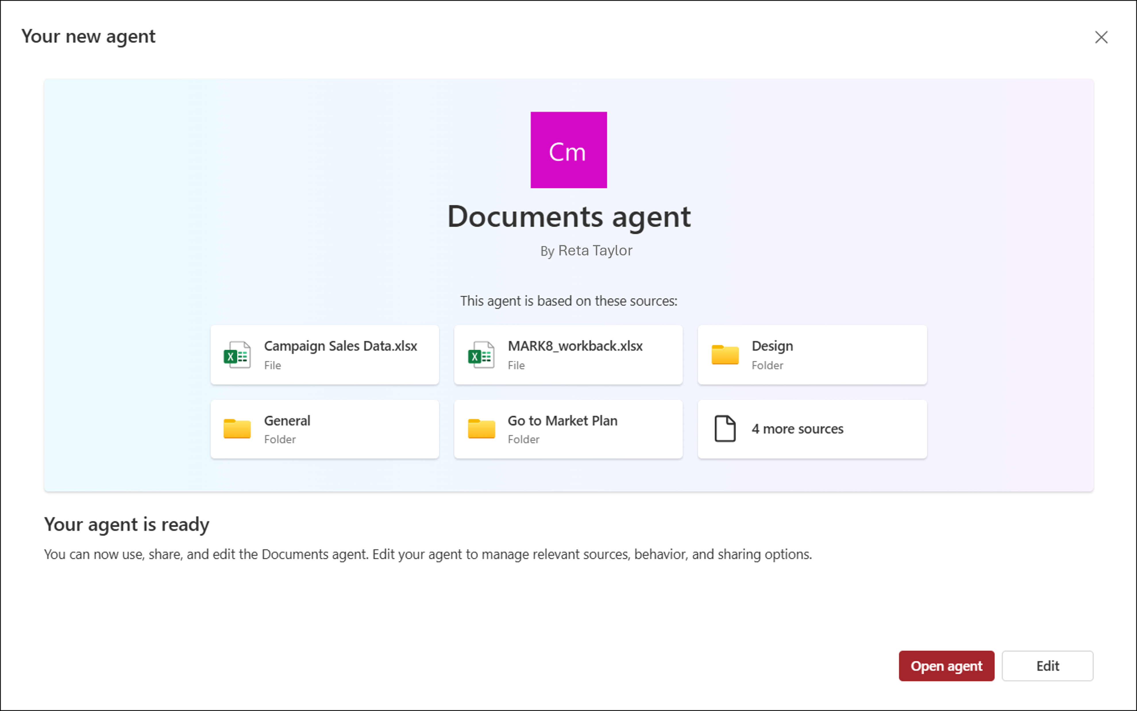The screenshot of editing a Copilot agent