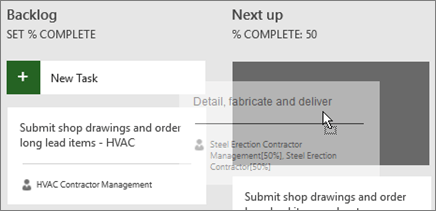 Screenshot of moving a task from one Task Board column to another.