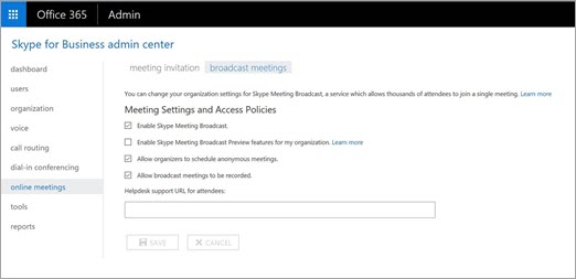 Skype for Business admin center