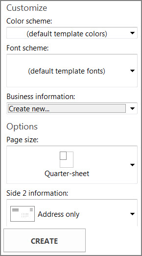 Postcard template options for Publisher's built-in templates.