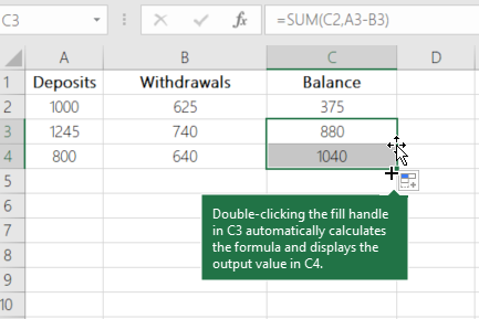 Example of calculating a running balance