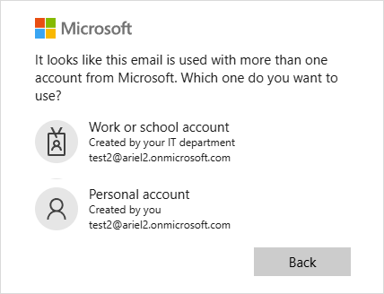 Sign in screen with two email addresses