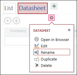 Settings menu with Open in browser, Edit, Rename, Duplicate, and Delete