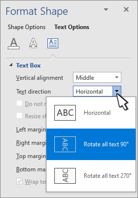 Text Effects panel with text direction selected