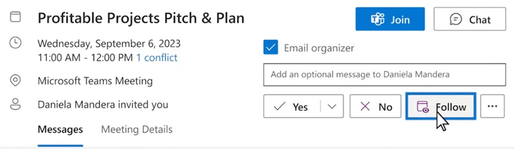 Screenshot of follow a meeting you can't attend