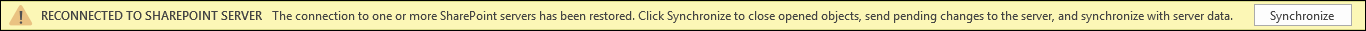 Click Synchronize to reconnect to the SharePoint Server.