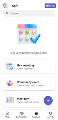 Teams free mobile calendar screen