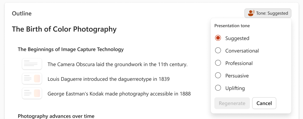 Create Presentation Tone Dropdown