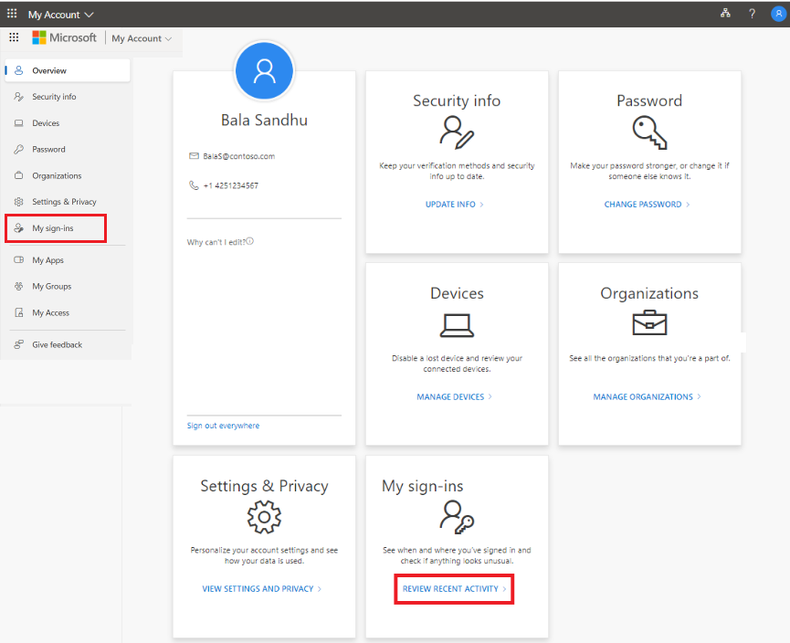 Screenshot of My Account page