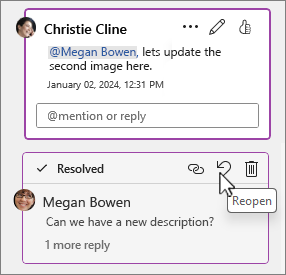 Reopen resolved message button