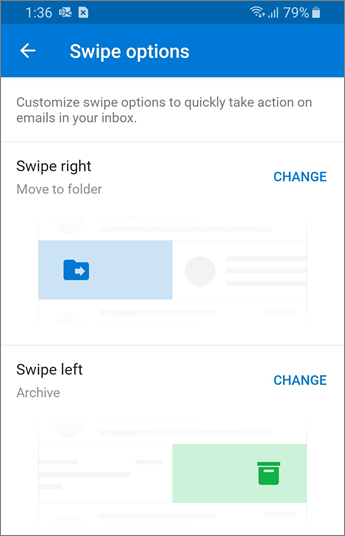 Setting Swipe options in Outlook mobile