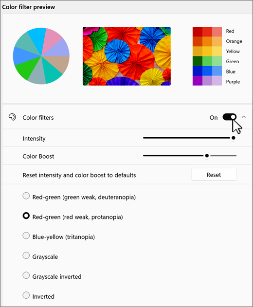 Windows 11 color filter settings