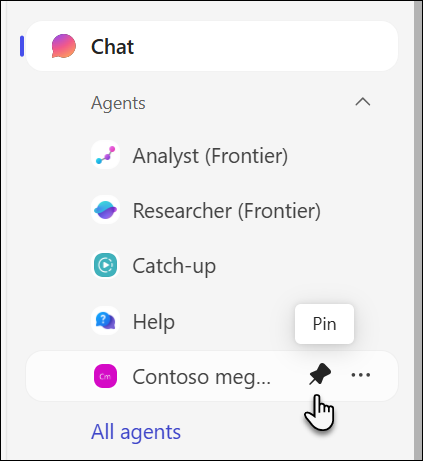 screenshot of pinning an agent