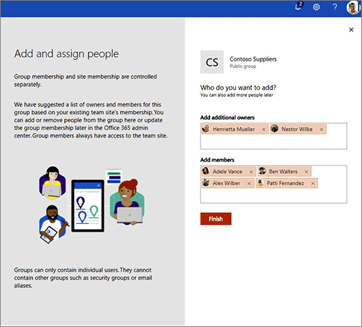 Add additional owners and members to the new O365 Group.