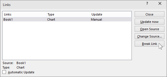 shows the "break link" option in powerpoint