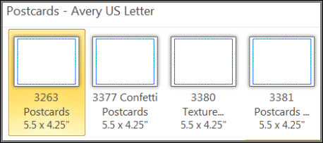 Postcard template for Avery US Letter card stock.