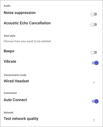 Walkie Talkie settings