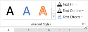 Selecting the WordArt Styles dialog box launcher