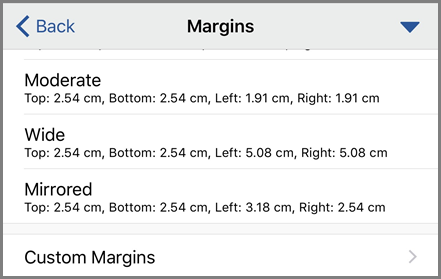 Showing Margin options