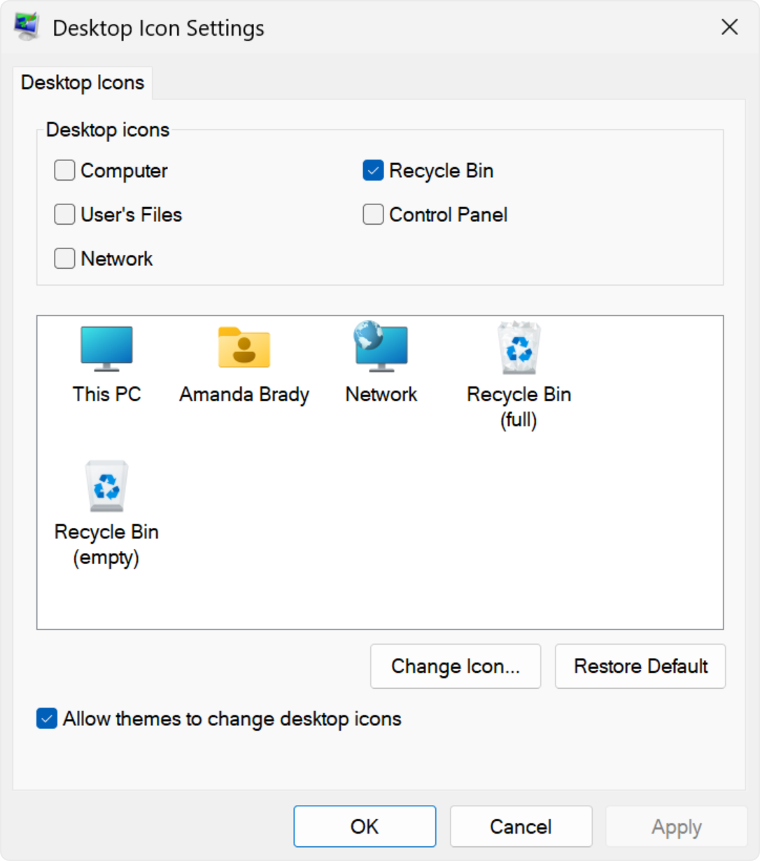 Screenshot of the desktop icon settings in Windows.