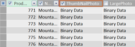 Example of a binary column of a thumbnail image