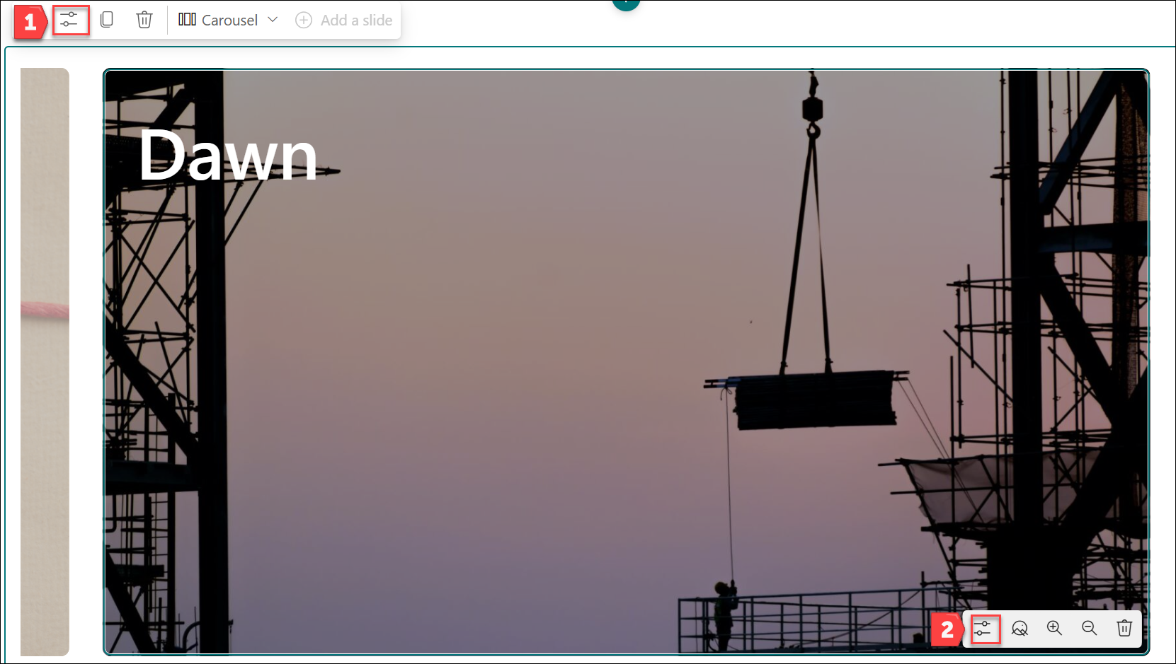 screenshot of the two edit buttons for hero web parts