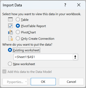 Import Data window